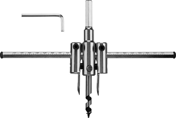 Сверло "Мастер" регулируемое по дереву, двухрезцовое "Балеринка", d=40-200мм, 1-30мм, в блистере ЗУБР