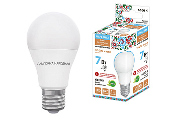 Лампа светодиодная НЛ-LED-A55-7 Вт-230 В-6500 К-Е27, (55х98 мм), Народная TDM