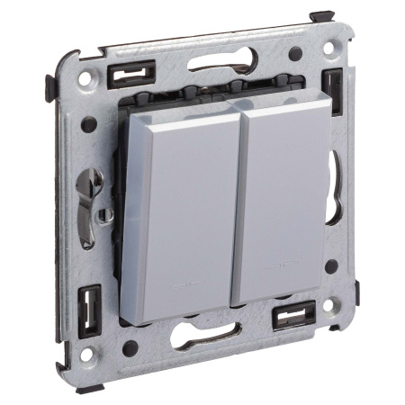 Переключатель двухклавишный в стену, "Avanti", "Закаленная сталь" DKC