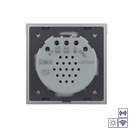 Сенсорный импульсный радиоуправляемый выключатель Quadro сухой контакт 2 клавиши Серый Livolo