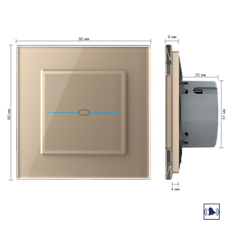 Сенсорный дверной звонок Quadro 1 клавиша 1 модуль Золотой Livolo