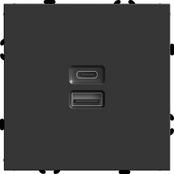 Розетка 2-местная USB + Type C (механизм), STEKKER, 250В, 20W, серия Эмили, RST10-5115-05, черный уголь, soft touch