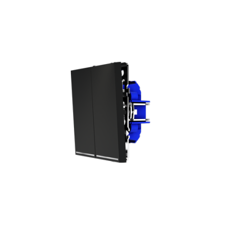Проходной переключатель встраиваемый Voltum S70 двухклавишный с подсветкой 10А, (черный матовый)