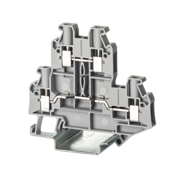 Клемма двухуровневая, винтовой зажим, 4 точки подключения, 4 кв.мм, серая (TTURB-4) DKC