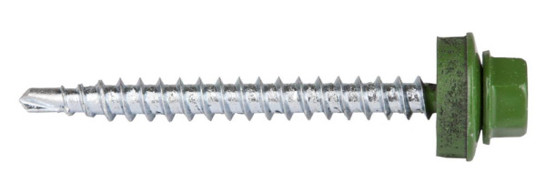 Саморезы СКД кровельные, RAL 6002 зеленый лист, 50 х 4.8 мм, 250 шт, для деревянной обрешетки, Профессионал ЗУБР