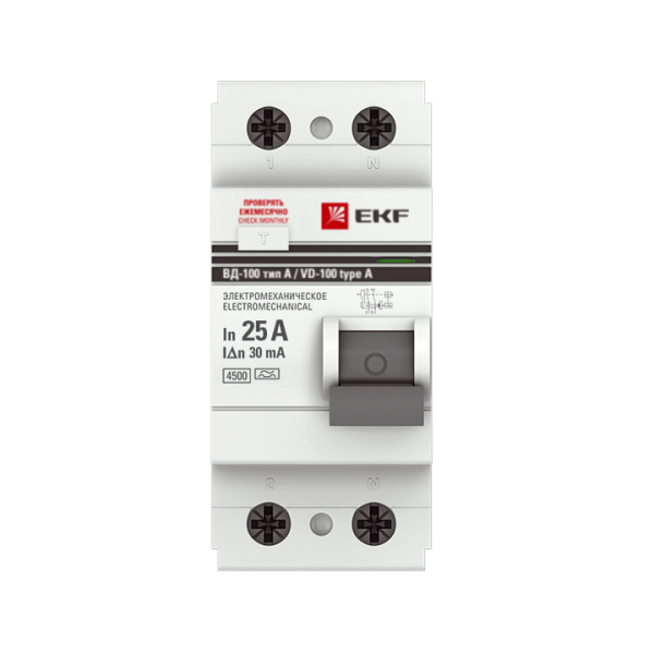 Устройство защитного отключения ВД-100 2П 25А 30мА (эл-мех, тип А) PROxima EKF