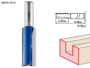 19x51мм, хвостовик 12мм, фреза пазовая прямая с нижними подрезателями ЗУБР
