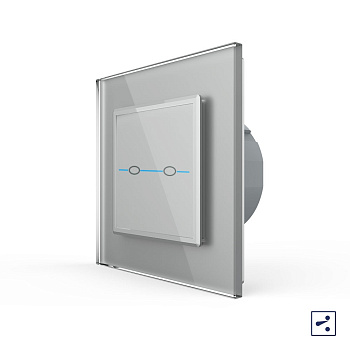 Сенсорный проходной выключатель Quadro 2 клавиши 1 пост Серый Livolo