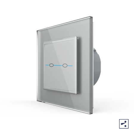 Сенсорный проходной выключатель Quadro 2 клавиши 1 пост Серый Livolo