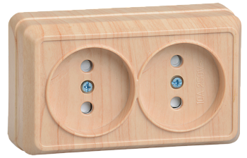 Розетка 2-местная ОУ РСш22-2-ОС без з/з с защитной шторкой 10А ОКТАВА сосна IEK