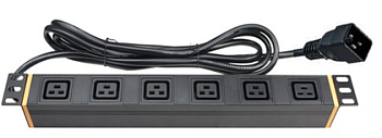 Блок распределения питания (PDU) 19" 16A, Вых:6 х C19, Вх:C20 х 2м DKC
