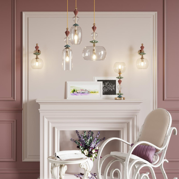 Подвес E14 1*40W 4855/1 BIZET золото/раноцветн./керамика/стекло ODEON LIGHT