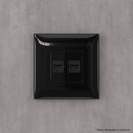 Компьютерная розетка RJ-45 без шторки в стену, кат.6А двойная, "Avanti", "Черный квадрат" DKC