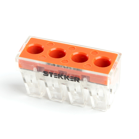 Клемма монтажная 4-проводная STEKKER для 1-жильного проводника, LD773-174