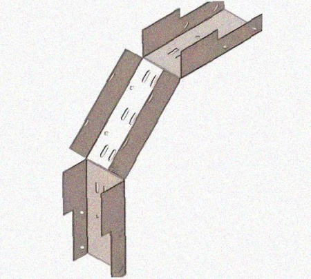 Лоток замковый перфорированный КСЗ 200х65-90 УТ1,5 для поворота трассы вниз на 90, оцинкованный лист S1,0