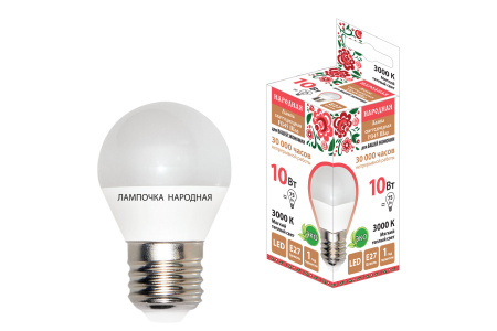 Лампа светодиодная FG45-10 Вт-230 В-3000 К–E27 Народная TDM