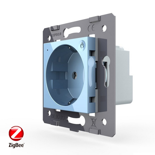 Розетка ZigBee (Wi-Fi) с з/з с защитными шторками 16A, цвет синий (механизм) Livolo