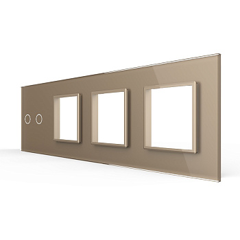 Панель для сенсорного выключателя и 3-х розеток, 2 клавиши, цвет золотой, стекло Livolo