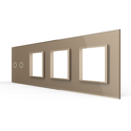 Панель для сенсорного выключателя и 3-х розеток, 2 клавиши, цвет золотой, стекло Livolo