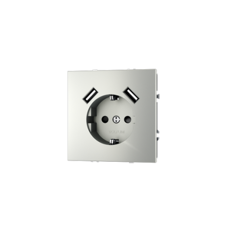 Розетка встраиваемая Voltum S70 с заземлением и защитными шторками, 16А, с USB, A+A, (сталь)