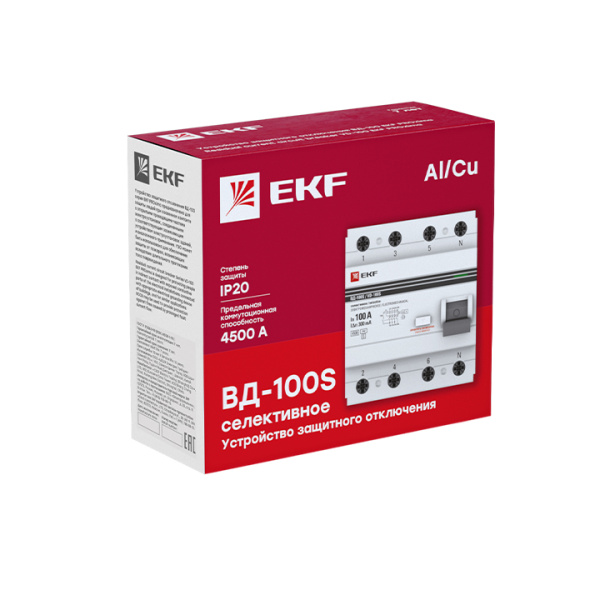 Устройство защитного отключения селективное УЗО 4П 63А (электромеханическое) 4,5кА 100мА PROxima EKF