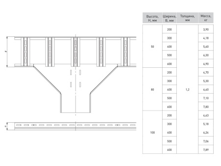 Ответвитель T-образный для лестничного лотка 100х500 мм EKF
