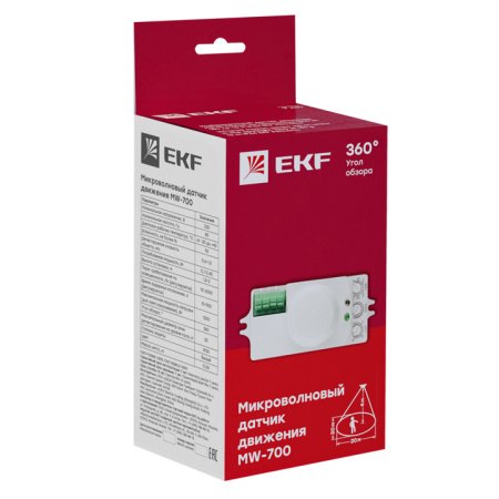 Микроволновый датчик движения бел, 1200Вт 360гр, до 20м IP20 MW-700 PROxima EKF
