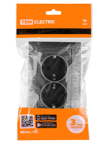 Розетка двойная 2П+З 16А 250В с защ. шт. старинное серебро "Лама" TDM