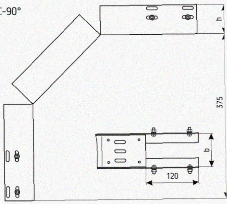 Лоток перфорированный КС 150х100-90 УХЛ1 для поворота трассы вниз на 90, горячее цинкование S1,5