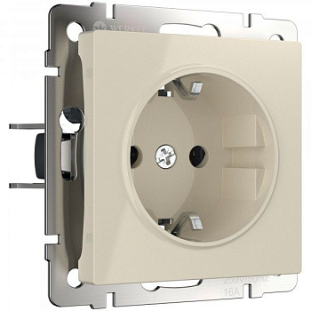 Встраиваемые механизмы вывод кабеля СУ 1 мест. с зазем. и шторками 16А слоновая кость IP20 Werkel