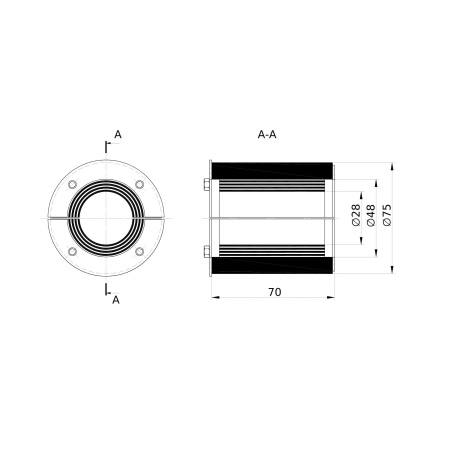 Проходка круглая, нержавеющая, D75х70 мм для кабелей D = 28-48 мм DKC
