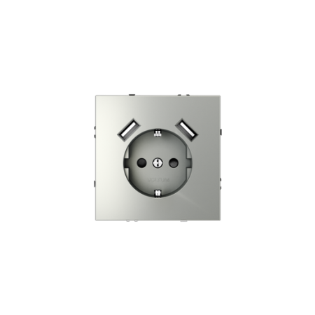 Розетка встраиваемая Voltum S70 с заземлением и защитными шторками, 16А, с USB, A+A, (сталь)