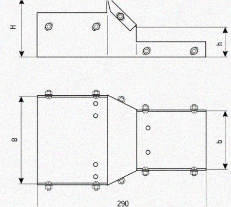 Лоток переходной замковый ЛПЗ 100х80-100х50 УТ1,5, оцинкованный лист, S1,0