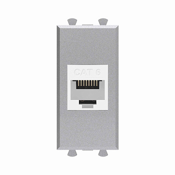 Компьютерная розетка RJ-45 без шторки модульная, кат.6, "Avanti", "Закаленная сталь", 1 модуль DKC