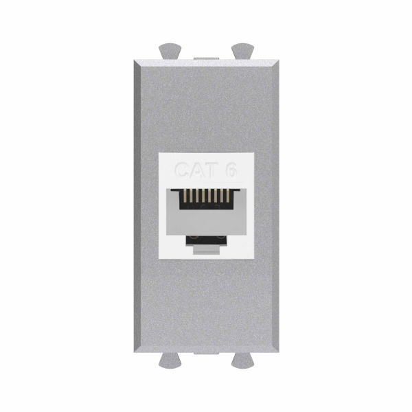 Компьютерная розетка RJ-45 без шторки модульная, кат.6, "Avanti", "Закаленная сталь", 1 модуль DKC