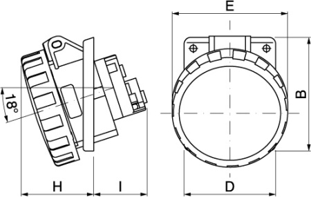 Розетка панельная с наклоном IP67 63A 2P+E 230В DKC