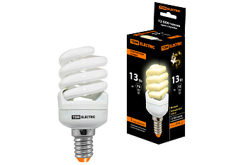 Лампа энергосберегающая КЛЛ-FSТ2-13 Вт-2700 К–Е14 КОМПАКТ (41х95 мм) TDM