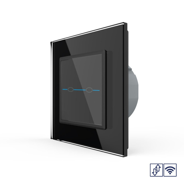 Сенсорный радиоуправляемый выключатель для жалюзи Quadro 2 клавиши 1 модуль Черный Livolo