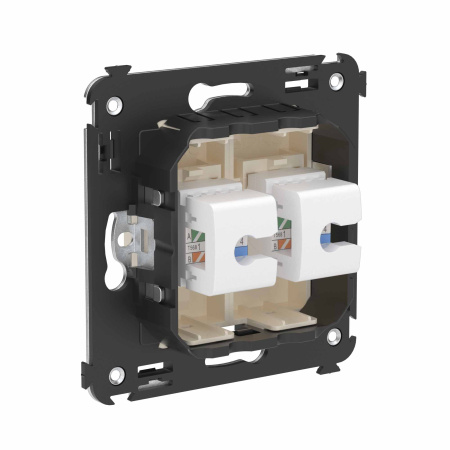 Телефонная розетка RJ-12 без шторки в стену двойная, "Avanti", "Ванильная дымка" DKC