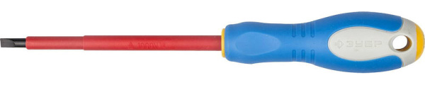 ПРОФИ ЭЛЕКТРИК. Отвертка Cr-V, трехкомпонент рукоятка, высоковольтная до ~1000В, SL, 5,5x125 мм ЗУБР