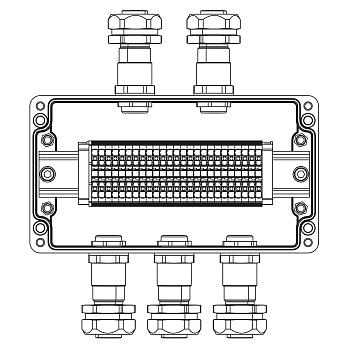 Взрывозащ. клемм. коробка из полиэстера TBE-P-04-(25xHMM.2)-2xKAEPM2MHK-20(A)(C)1Ex e IIC Т5 Gb / Ex tb IIIC T95°C Db IP66 / ШЗ / КЗ DKC