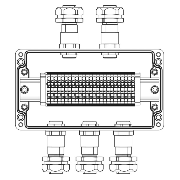 Взрывозащ. клемм. коробка из полиэстера TBE-P-04-(25xHMM.2)-2xKAEPM2MHK-20(A)(C)1Ex e IIC Т5 Gb / Ex tb IIIC T95°C Db IP66 / ШЗ / КЗ DKC