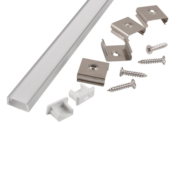 Профиль GAL-GLS-1000-7-16 серебристый (1м профиль+ рассеиватель+2 заглушки+2 скобы с шурупами) General