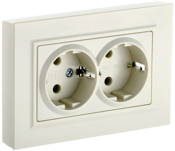 BRITE Розетка 2-местная с з/з без защитных шторок 16А в сборе РС12-3-БрКр бежевый IEK