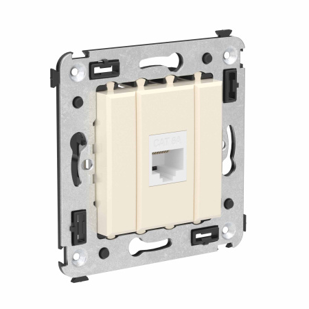 Компьютерная розетка RJ-45 без шторки в стену, кат.6А одинарная, "Avanti", "Ванильная дымка" DKC