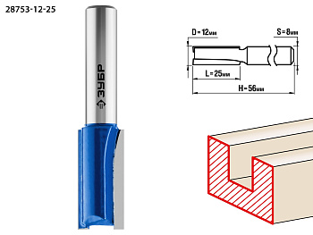 12x25мм, хвостовик 8мм, фреза пазовая прямая ЗУБР