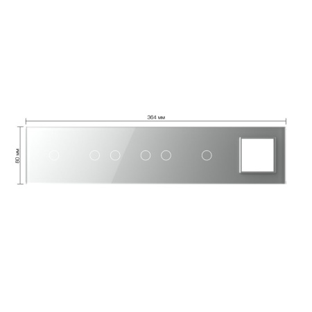 Панель для 4-х сенсорных выключателей и розетки, 6 клавиш (1+2+2+1), цвет серый, стекло Livolo