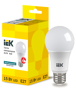 Лампа светодиодная ALFA A60 шар 15Вт 230В 4000К E27 IEK