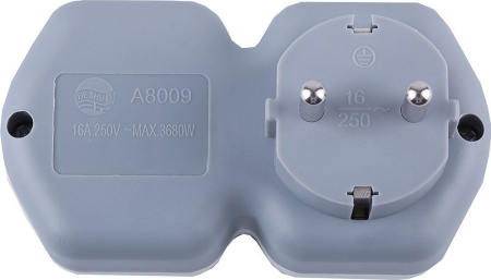 Разветвитель сетевой 2-местный с/з STEKKER ADP16-12-20, 250V,16A, ABS огнеустойчивый пластик, белый/серый