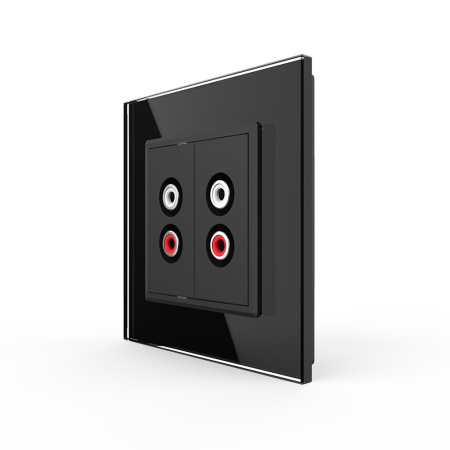 Розетка аудио RCA "2-ой тюльпан" двойная Черная Livolo